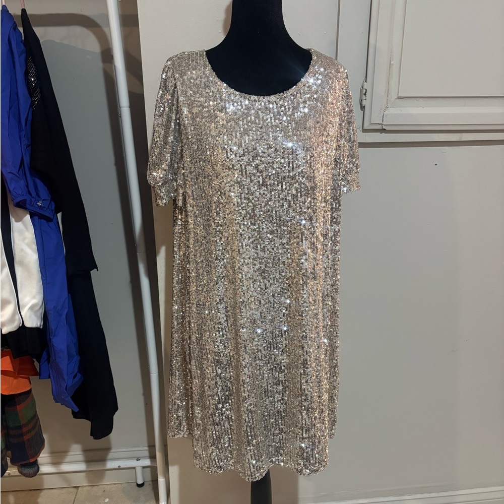 Cable & Gauge Sparkling Silver Mini Dress